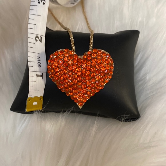 NEW! Orange Crystal Heart Pendant Necklace By Betsey Johnson - Picture 2 of 5